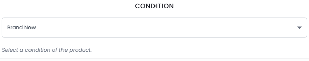 Dropdown menu for selecting product condition