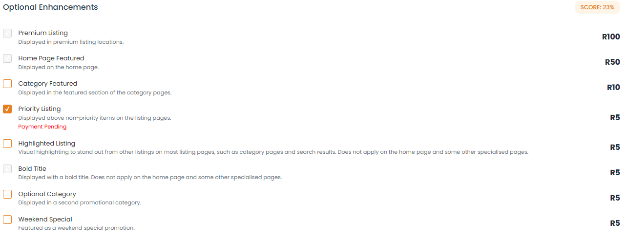 Promoted listings and bulk upload options interface