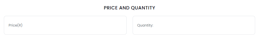 Price and quantity input fields with stock alert toggle